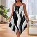 Summer Fashion Hem Double Shoulder Strap Random Printed Women's Plus-Size Dress_ecoleips.com