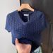 Women's Cable Knit Top Short Sleeve Loose Slimming Pullover Sweater Gentle Style Base Layer_ecoleips.com