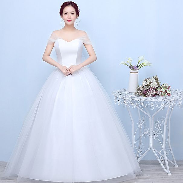 Wedding Dress 2025 New Korean Style Off-Shoulder Floor-Length Puffy Skirt Plus Size Slimming Spring Bridal Gown_ecoleips.com