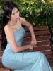 Hugcitar Women Elegant Shine Blue Strapless Sexy Slim Maxi Prom Dress 2023 Summer Cute Clothes Y2K Wedding Birthday Party_ecoleips.com