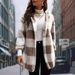 Women's Longline Plush Hooded Cardigan With Pockets - Cozy Fall Winter Fleece Open Front Coat In Checkered Pattern, Loose Fit Streetwear_ecoleips.com