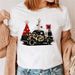 Merry Christmas Tree Santa Claus White Casual Loose Fashion Women's Short Sleeve T-Shirt_ecoleips.com