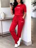 Women's Style Spring Summer Two Piece Set Round Neck Short Sleeve T-Shirt Unique Letter Print High Waisted Drawstring Straight Leg Pants_ecoleips.com