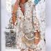 Women's Clothing New Printed V Neck Pink Pullover Temperament Commuter Tassel Dress_ecoleips.com