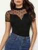 Sexy Mesh Patchwork Stand Collar T-Shirt Short Sleeve Slimming Top For Women Fashionable And Fitted_ecoleips.com