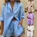 Women's Clothing Solid Color Single Breasted Short Sleeved Shirt Shorts Loose Fashion Casual Suit_ecoleips.com