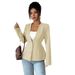 Elegant Women's Button-Up Blazer Jacket - Autumn Winter Office Wear, V-Neck Long Sleeve, Polyester Woven, S/M/L/Xl_ecoleips.com