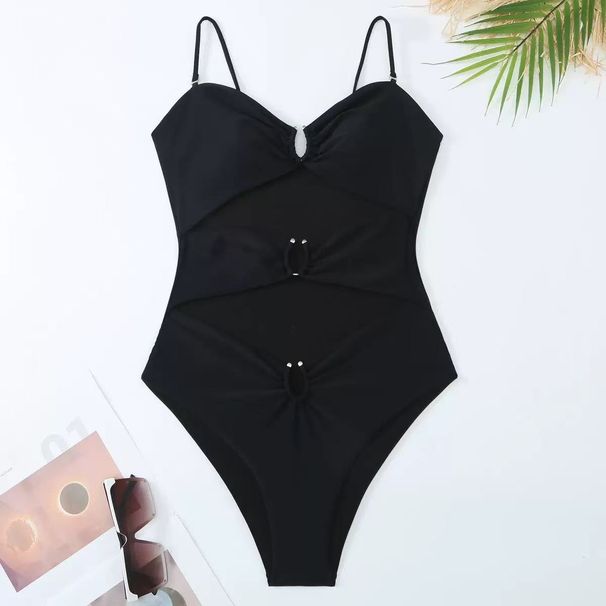Women's Solid Color Tight Fitting Hollow out Suspender Bikini One-Piece Swimsuit Sexy Style Vacationwear Summer Winter Spring_ecoleips.com
