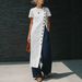 Women's Casual Fashion round Neck Split Button Short Sleeve Top mid Length Spring/Summer Tees Polyester Cotton_ecoleips.com