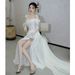 Women's Clothing Off The Shoulder Light Wedding Dress Slimming Silhouette Short Train Lace Bridal Gown For Leaving The House And Welcoming Guests_ecoleips.com