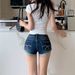 Light Blue Washed Low Rise Stretch Denim Shorts for Women Slimming Fit Super Stylish Bodycon Rolled up Hem Perfect for Summer_ecoleips.com