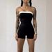 European American Style Women's Sleeveless Strapless Patchwork Sexy Nightclub Outfit Bodycon Top off Shoulder Waist Cinching Thin Design_ecoleips.com