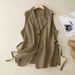 Women's Clothing large size cotton and linen vest, medium and long thin sleeveless suit vest_ecoleips.com