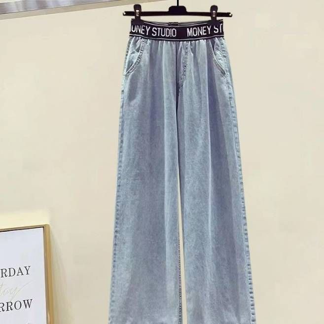 Women's Clothing New Niche Shawl Contrast Color Short Sleeved T Shirt Female Retro Elastic Waist Jeans_ecoleips.com