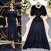 Women's Clothing Lace Collar Puff Sleeves Slim Fit Short Sleeves Knitted Dress Single Row Gold Button Long Skirt_ecoleips.com