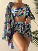 Women's Clothing Fashion Bikini Sexy Blouse Long Sleeve Multi Color Print Four Piece Women's Swimsuit_ecoleips.com