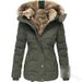 Women's Slim-Fit Zip-Up Hooded Coat With Faux Fur Trim, Warm Winter Jacket, Long Sleeve Quilted Outerwear, Casual Puffer Coat For Cold Weather_ecoleips.com