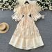 Women's Clothing Luxury French-Inspired Embellished Dress – High Neck Lantern Sleeve Tulle Ruffled Ball Gown (Black/Red/Beige/White, S-L)_ecoleips.com