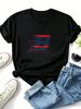 Women's Round Neck Short-sleeved T-shirt, Red And Blue Stripes With The Letter B, Loose And Casual Summer T-shirt Top_ecoleips.com