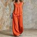 Women's Elegant Sleeveless Solid Color Top And Wide Leg Pants Set_ecoleips.com