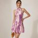 Elegant Women's Halter Neck A-Line Midi Dress Breathable Polyester Blend Floral Gradient Print Sleeveless Summer Casual Dress_ecoleips.com