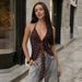 Women's Sexy Deep V Neck Halter Neck Tie Vest Polka Dot Print European American Style Summer Top_ecoleips.com