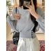 American Style Real Shot Chinese Cotton Blend Korean Chic Autumn Design Button Long Sleeve Short Oversized Sweatshirt_ecoleips.com