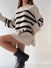 Aria Basics Aria Basics Women's Knitted 2025 Autumn Winter New European And American Cross-Border Casual Striped Loose Round Neck Pullover_ecoleips.com