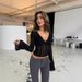 Sexy V Neck Sheer Panel Lace Trim Flared Sleeve Slimming Long Sleeve Dress Women Casual Elegant Inner Wear Bodycon Dress_ecoleips.com