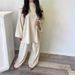 Women's Clothing Corduroy Two Piece Set Autumn Elegant Crew Neck Long Sleeve Top With Pants Solid Color_ecoleips.com