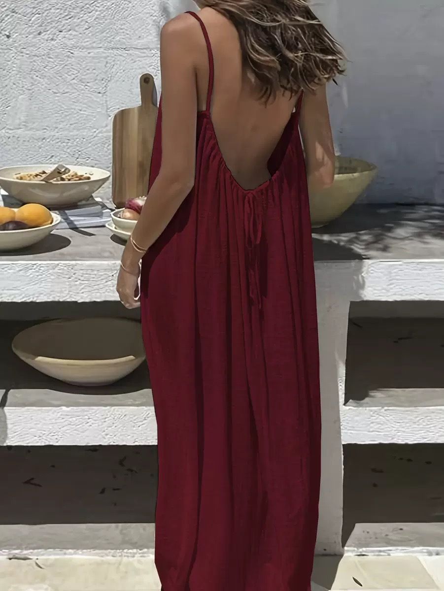 2026 Cross-Border New Women's Camisole Coat Backless Loose Homewear Dress_ecoleips.com
