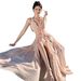 Women's Elegant V Neck Halter Ruffled Backless Flowy Maxi Dress – Beach Resort Gown_ecoleips.com