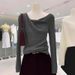 girl High-End Elegant Gray Scoop Neck Long Sleeve Knitted Sweater For Women, Autumn And Winter Design, Slim Fit Sweater,_ecoleips.com