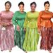 Plus Size Print Dress With Embroidery & Beading – Elegant Office Two-Piece Set, Flowy A-Line Skirt (L-3XL, Yellow/Green)_ecoleips.com
