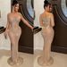 Women's Clothing Fashion Women's Solid Color Mesh See Through Hot Diamond Long Sleeved Long Skirt Dress_ecoleips.com