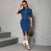 plus Size Women's Denim Collared Short Sleeve Dress Mid-Length Slit Spring/Summer Fashion Direct from the Factory_ecoleips.com