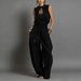 Women's Summer Street Style Loose Sleeveless Jumpsuit Waist Cinching Wide Leg_ecoleips.com