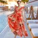 Women's Ruffle Trim One-Piece Swimsuit - Floral Print Vacation Beachwear_ecoleips.com