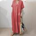 2025 New Women's Clothing Casual Short Sleeved V Neck Discount Solid Color Multi Color Women's Dress_ecoleips.com