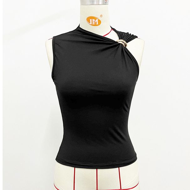 Women's Clothing Summer New Arrival Sleeveless Vest Top Elegant Simple Metal Ring Design Solid Color Slimming Effect_ecoleips.com