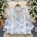 French Romantic Ruffle Blouse Oversized Loose Fit Long Sleeve Top with Floral Lace Trim Spring Shirt in Pink Blue White Beige Black One Size_ecoleips.com