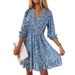2023 New Foreign Trade Mid-Length With Waist Cinching, Pullover Bohemian Print Short Sleeve Floral European And American_ecoleips.com