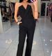 Women's spring and summer solid color splicing slim fit one-piece sleeveless long-sleeved one-shoulder jumpsuit_ecoleips.com