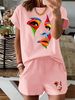 Women’s 2 Piece Outfit Set – Oversized Graphic T-Shirt And Biker Shorts Matching Set, Casual Summer Lounge Tracksuit For Daily Wear-311_ecoleips.com