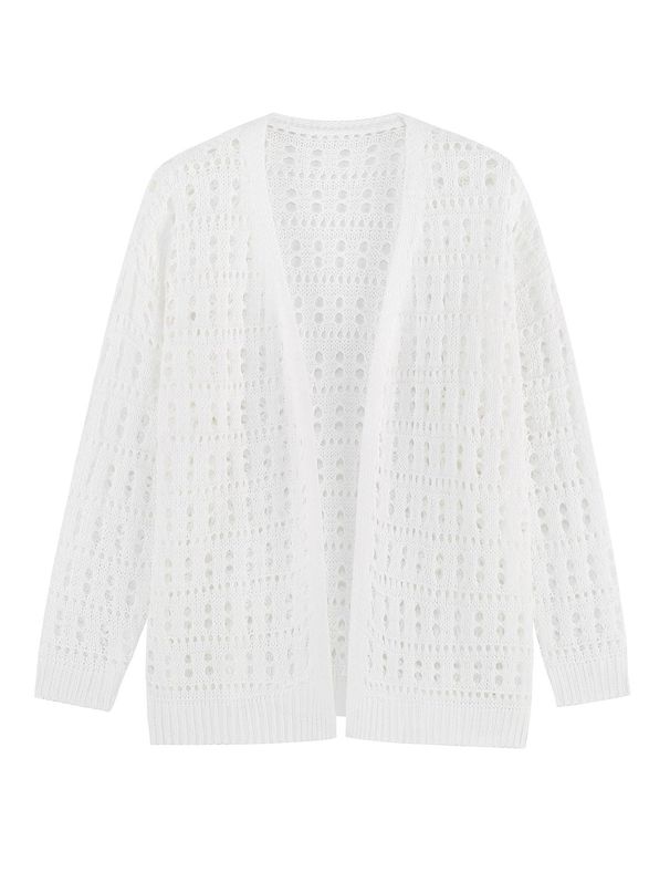 Vacation & Daily Essential! Summer Breathable Hollow Out Knit Cardigan,Plus Size Loose Sun Protection Cover-Up, Casual Versatile Open Front Top_ecoleips.com