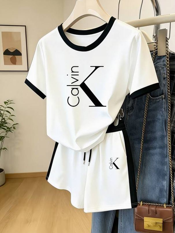 Women's Clothing Retro Suit Women's Summer New Loose Letter Print Short Sleeved Shorts Sports Leisure Two Piece Suit Ins_ecoleips.com