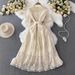 High-End Lace Dress for Women V Neck Short Sleeve Summer Fitted Princess Style Dress Premium Selection_ecoleips.com