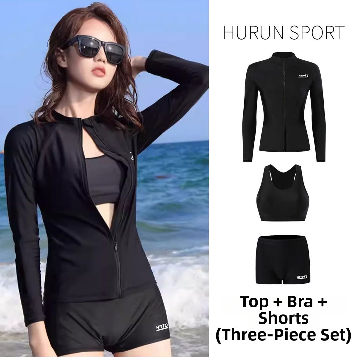 Women's plus Size Two Piece Swimsuit Long Sleeve Sunscreen Quick Drying Slimming Rash Guardian Snorkeling Suit_ecoleips.com