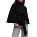 2025 Autumn Winter New European American Cross-Border Elegant Stand Collar Button Cape Belt Solid Color Trench_ecoleips.com