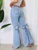 Women's Clothing European And American Retro 3D Bow Slim Fit Medium Elastic Floor Length Flared Jeans For Women_ecoleips.com